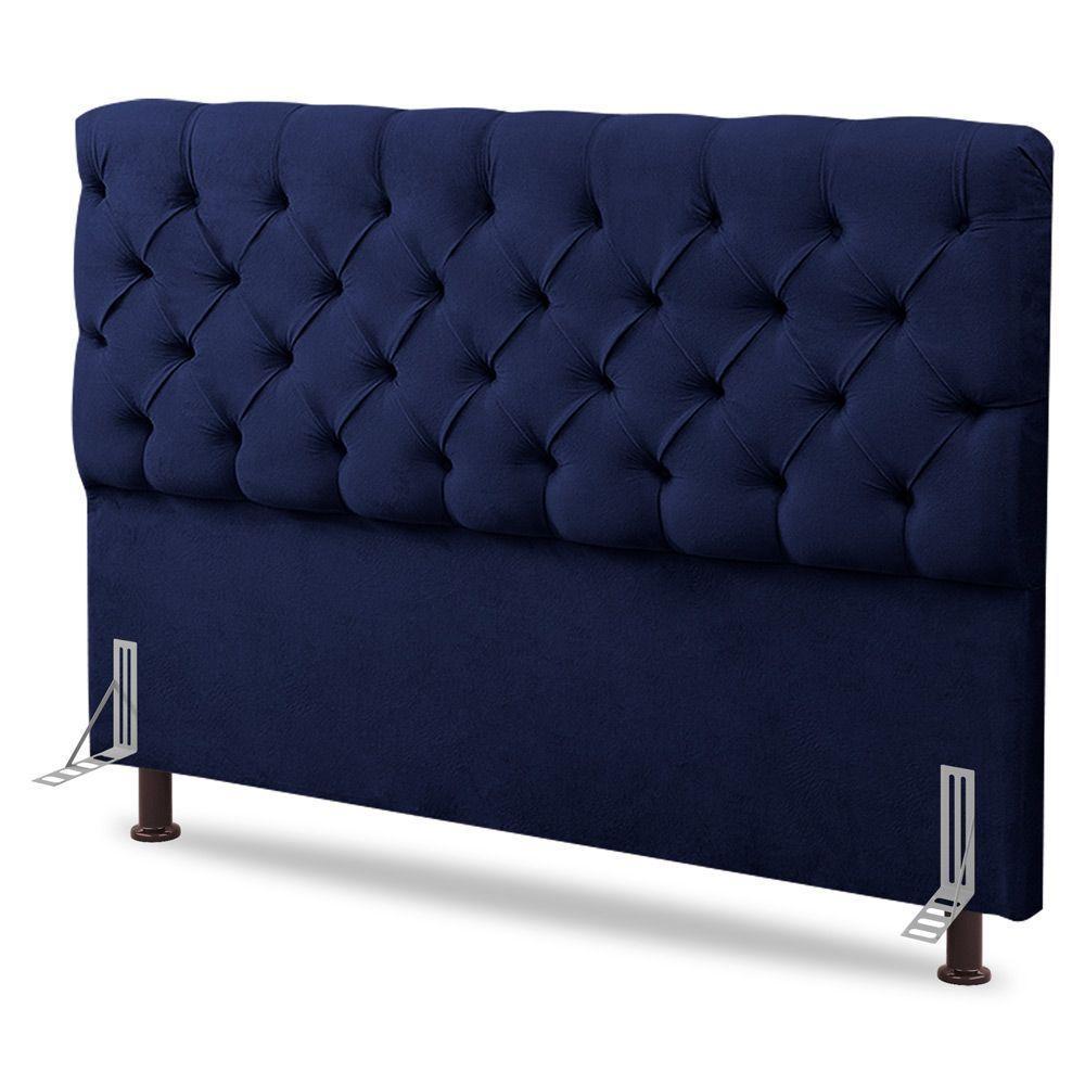 Cabeceira Cama Box Casal Lylla 140cm Capitonê Com Frame Suede Azul Marinho - Desk Design - 2
