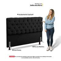 Cabeceira Cama Box Casal Queen Size Lylla 160cm Capitonê Com Frame Suede Preto - Desk Design - 6