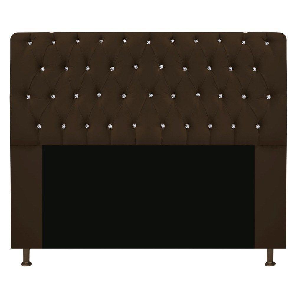 Cabeceira Estofada Lady Com Strass 140 Cm Queen Size Suede - Doce Sonho Móveis Marrom - 1