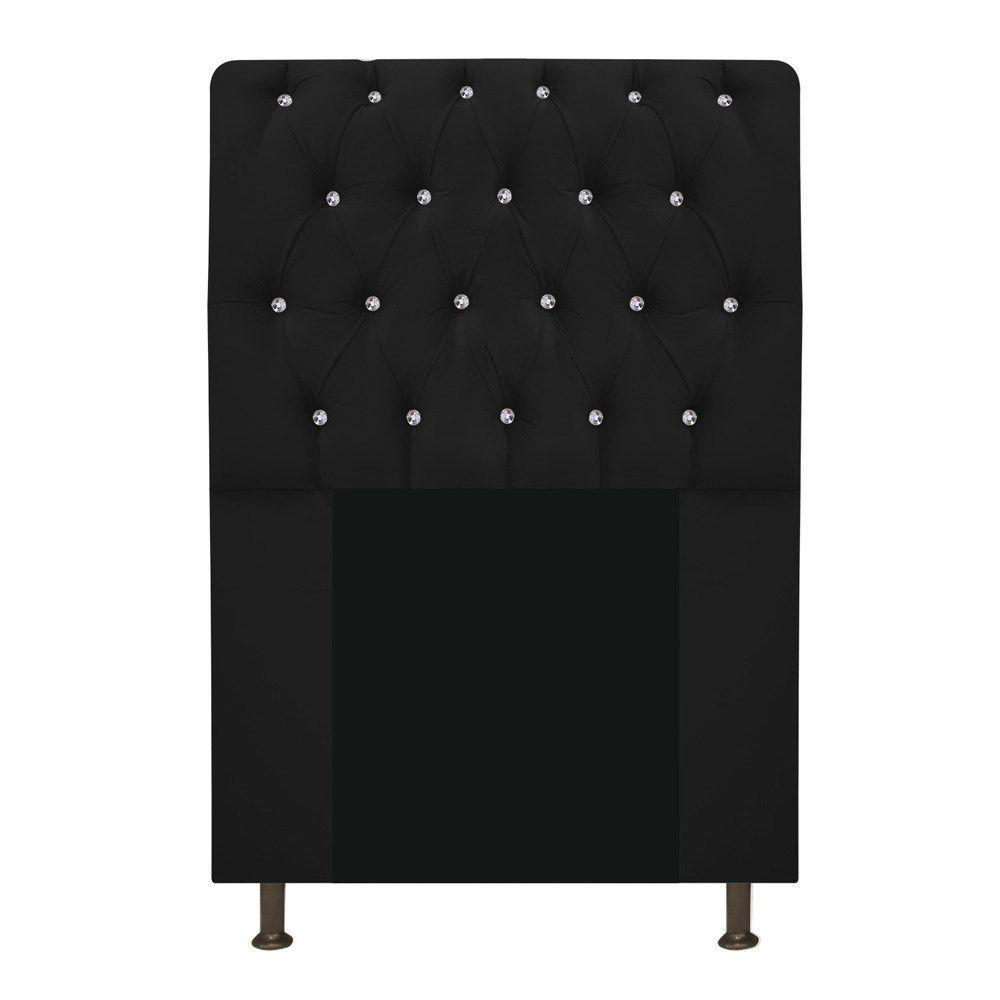 Cabeceira Estofada Lady Com Strass 90 Cm Queen Size Suede - Doce Sonho Móveis Preto - 1