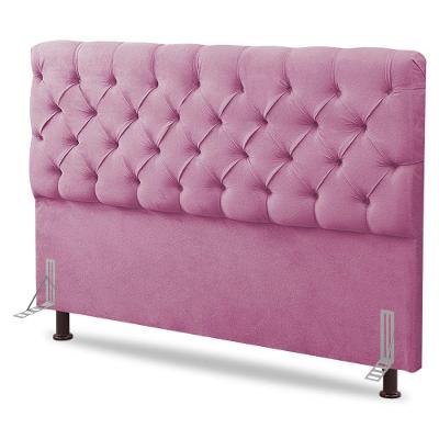 Cabeceira Cama Box Solteiro Lylla 90cm Capitonê Com Frame Suede Rosa - Desk Design