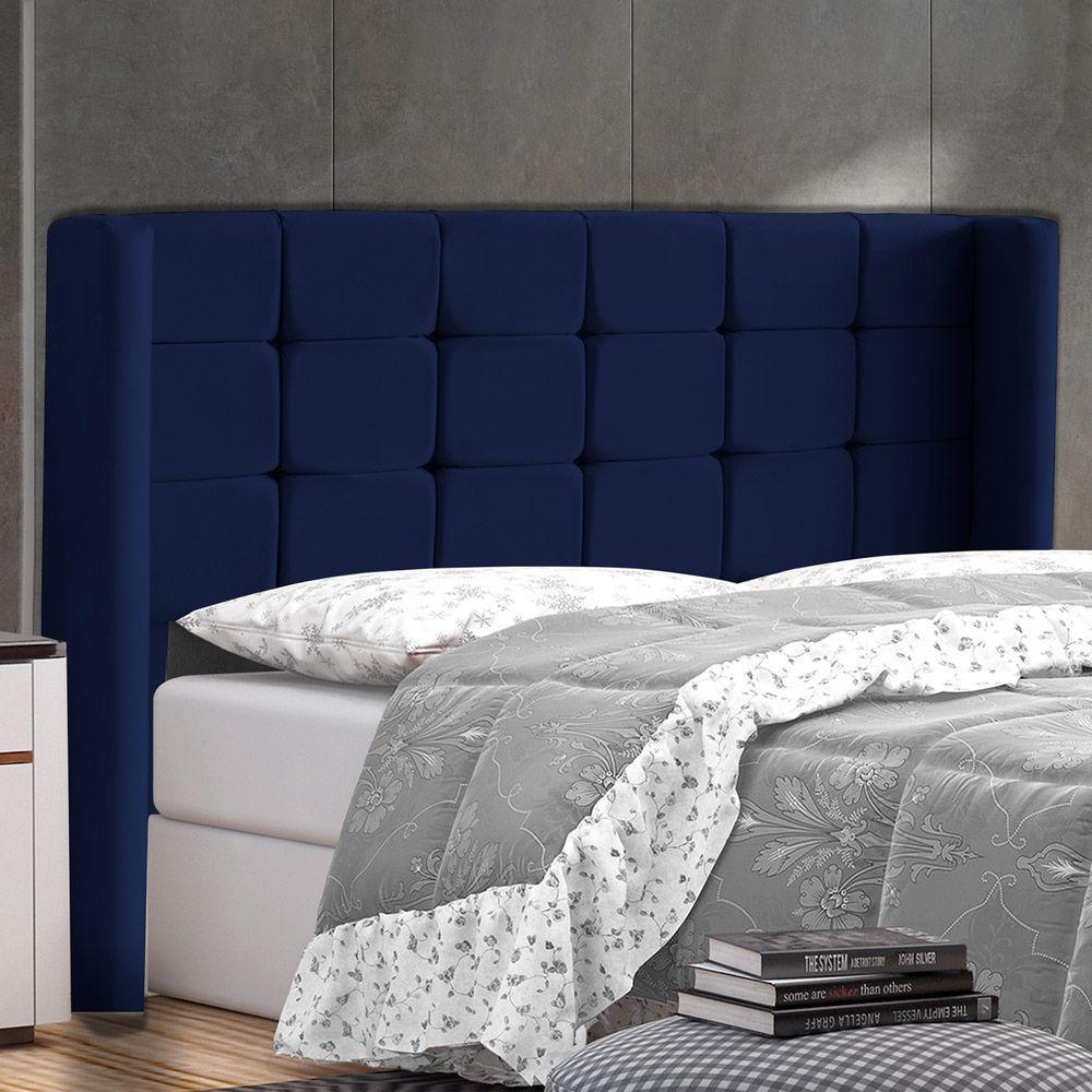 Cabeceira Cama Box Casal Queen Size Gioconda 160cm Com Frame Veludo Azul Escuro - Desk Design - 6