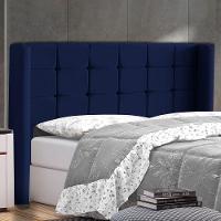 Cabeceira Cama Box Casal King Size Gioconda 195cm Com Frame Veludo Azul Escuro - Abmaza - 1
