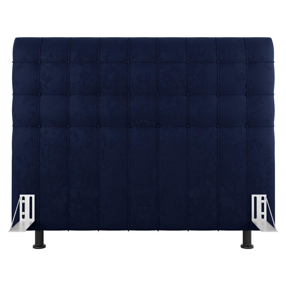 Cabeceira Cama Box Casal King Size Dahlia 195Cm Com Frame Veludo Azul Marinho - Desk Design - 8