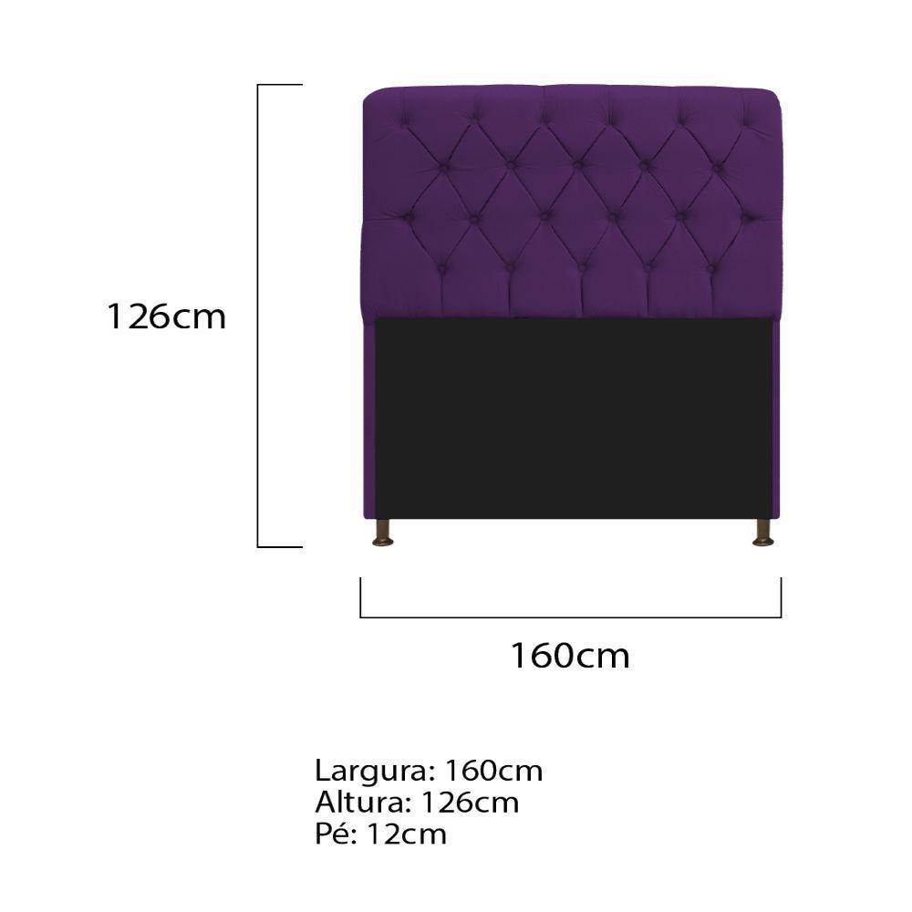 Cabeceira Estofada Lady 160 Cm Queen Size Com Capitonê Suede - Doce Sonho Móveis Roxo - 2