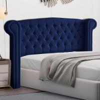 Cabeceira Cama Box Casal Adelle 140cm Com Frame Veludo Azul Escuro - Desk Design - 6