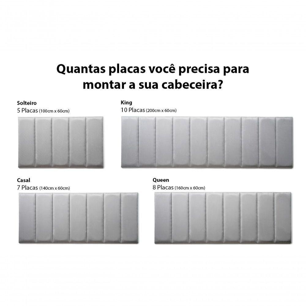 Placas Cabeceira Solteiro 100cm X 60cm 5 Placas Suede Cinza - 5
