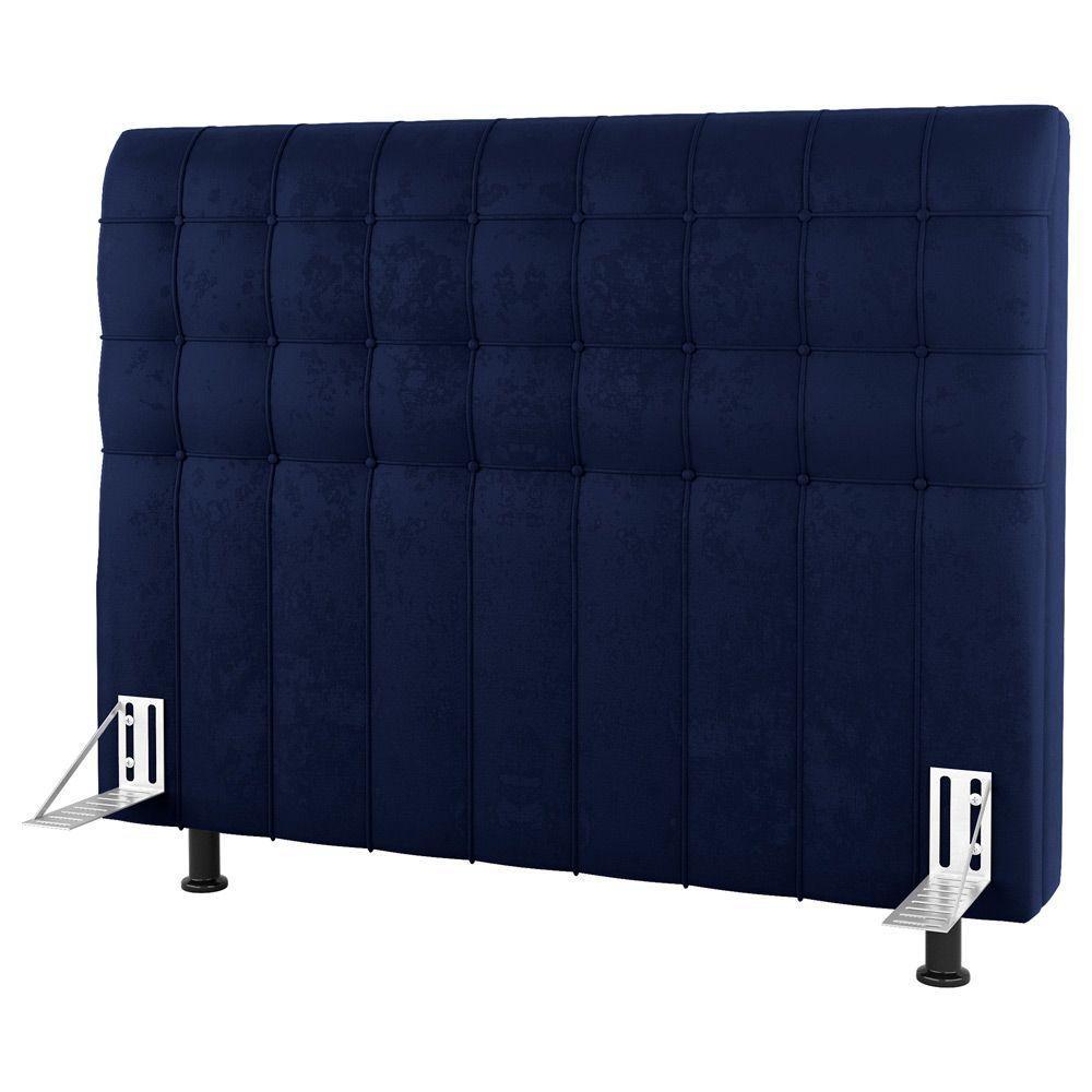Cabeceira Cama Box Casal Queen Size Dahlia 160Cm Com Frame Veludo Azul Marinho - Desk Design - 2