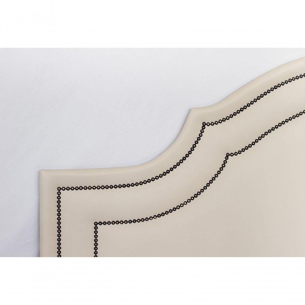 Cabeceira Casal Luxo 140x60 Courino Off White Tachas Fumê - 4