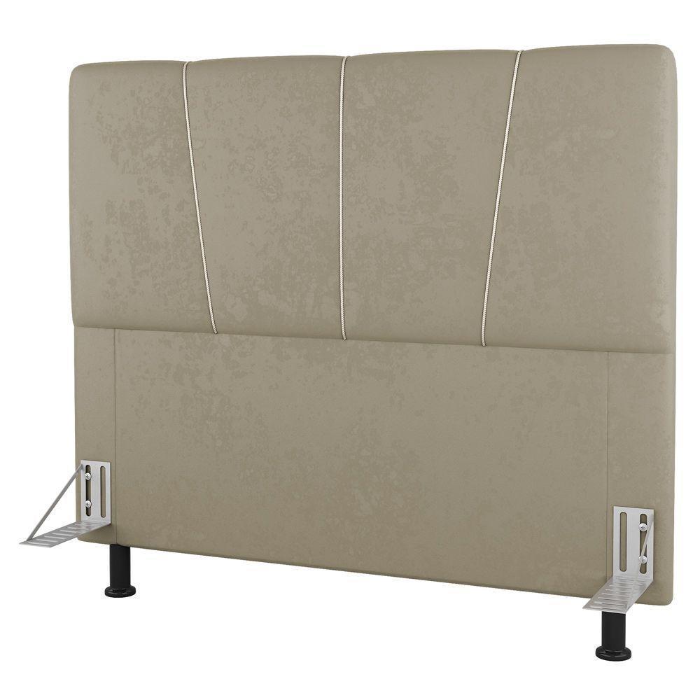 Cabeceira Cama Box Solteiro Amber 90cm Estofada Suede Bege - Desk Design - 1