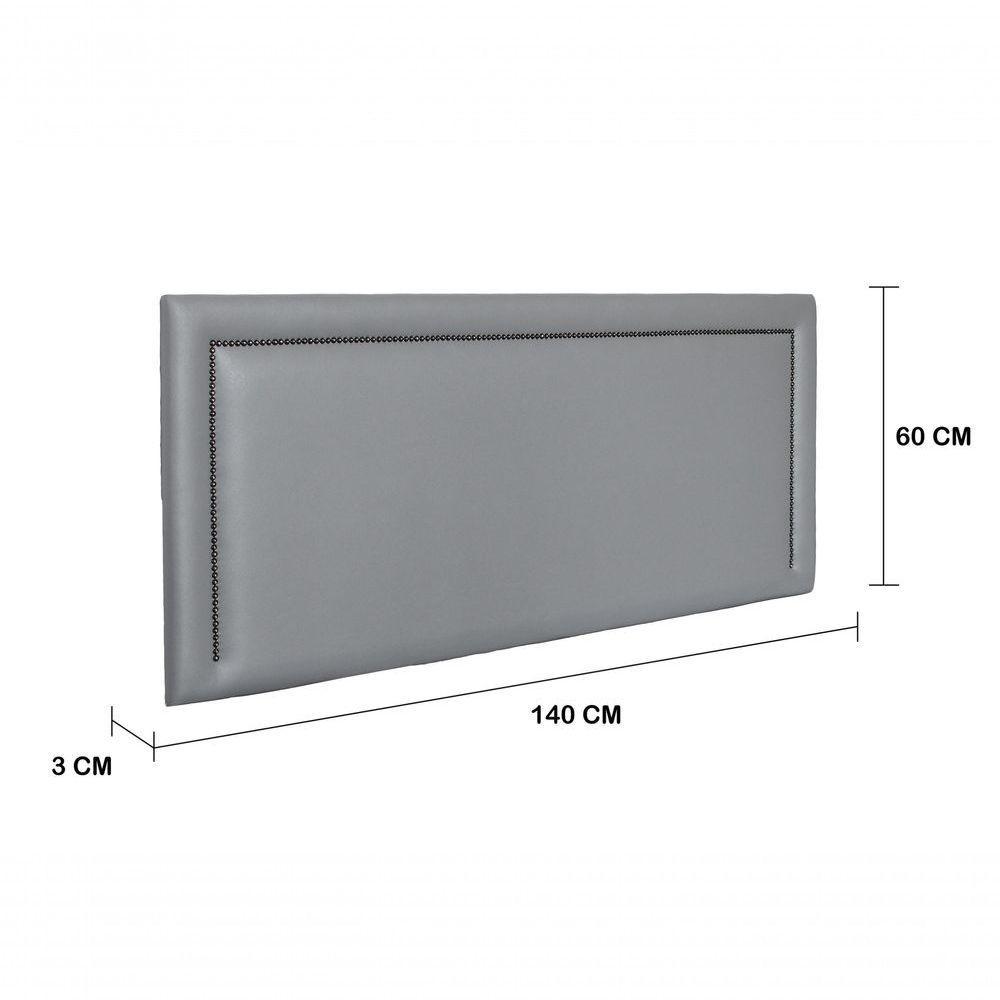 Cabeceira Casal Reta Luxo 140x60 Courino Cinza - Tachas Fumê - 3