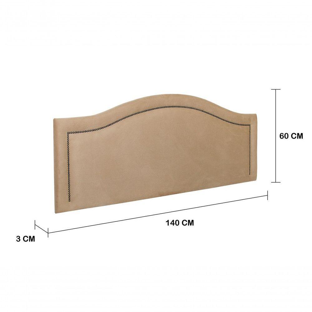 Cabeceira Casal Curva Luxo 140x60 Suede Bege - Tachas Fumê - 3