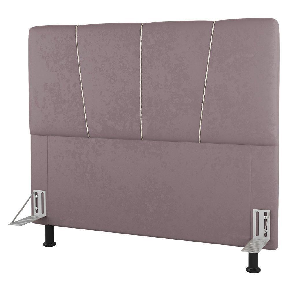 Cabeceira Cama Box Casal Queen Size Amber 160cm Estofada Veludo Rosê - Desk Design - 2