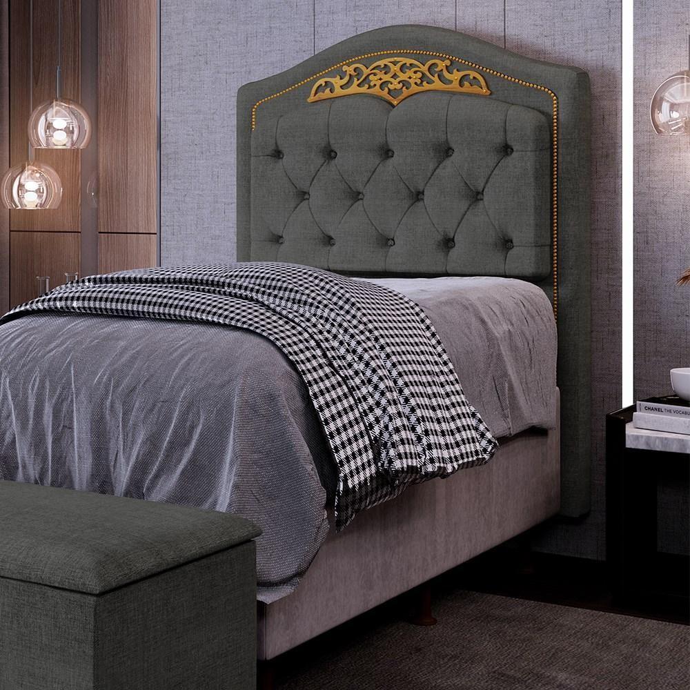 Cabeceira Cama Box Solteiro 90Cm Imperial J02 Linho Grafite - 7