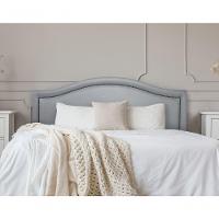 Cabeceira King Curva Luxo 193x60 Courino Cinza - Tachas Fumê - 1