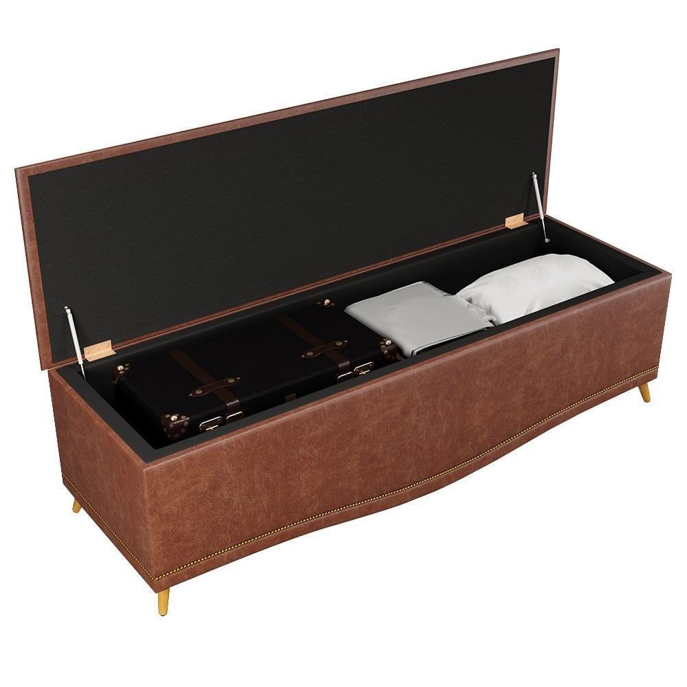 Cabeceira Cama Box Casal King 195Cm Com Calçadeira Baú Imperial J02 Facto Marrom/Bege - 4