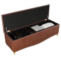 Cabeceira Cama Box Casal King 195Cm Com Calçadeira Baú Imperial J02 Facto Marrom/Bege