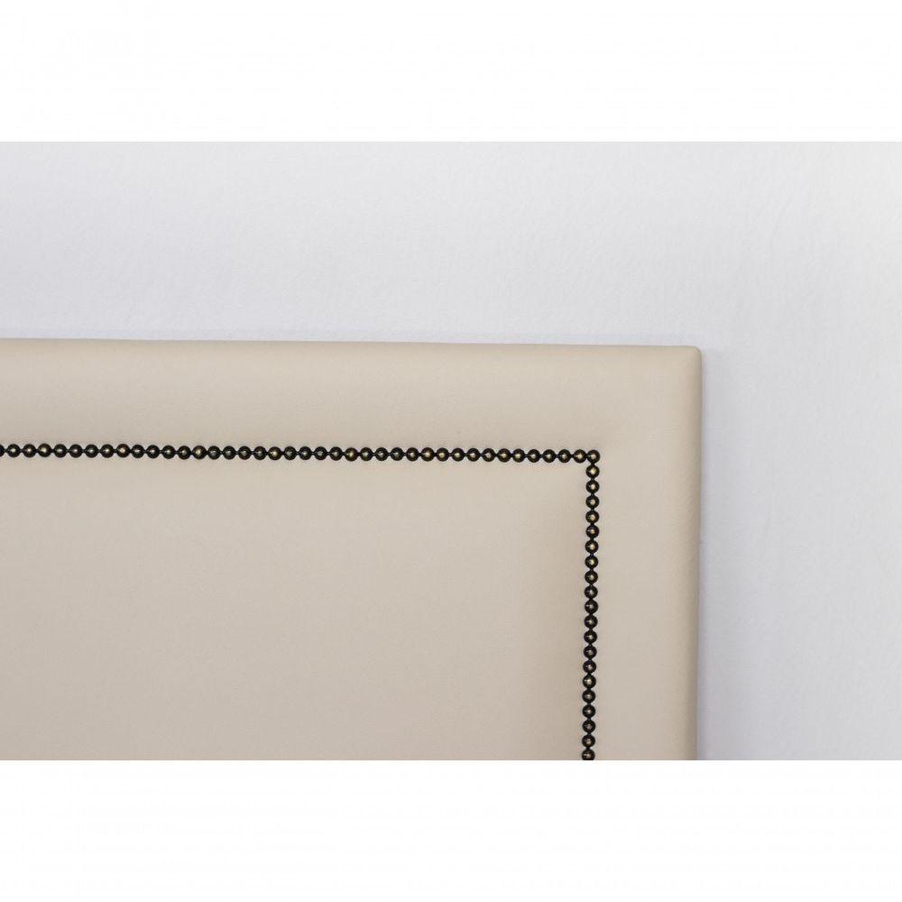 Cabeceira Casal Reta Luxo 140x60 Courino Off White - Tachas Fumê - 7