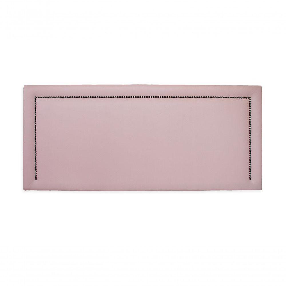 Cabeceira Casal Reta Luxo 140x60 Courino Rosa - Tachas Fumê - 2