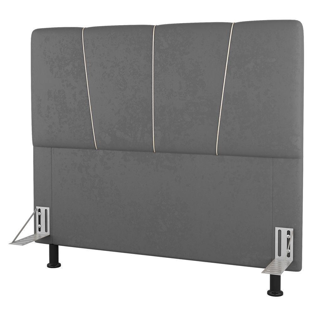 Cabeceira Cama Box Casal Amber 140cm Estofada Sintético Cinza - Desk Design - 1
