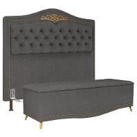 Cabeceira Cama Box Casal Queen 160Cm Com Calçadeira Baú Imperial J02 Linho Grafite - 1