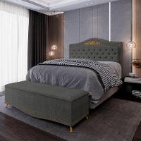 Cabeceira Cama Box Casal Queen 160Cm Com Calçadeira Baú Imperial J02 Linho Grafite - 5