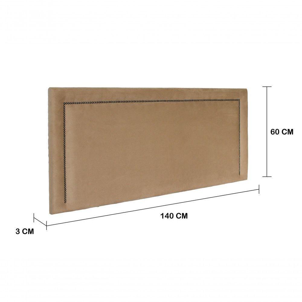 Cabeceira Casal Reta Luxo 140x60 Suede Bege - Tachas Fumê - 3
