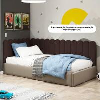 Painel Cabeceira Cama Box Solteiro Lana 90cm Linho Marrom - Desk Design - 9