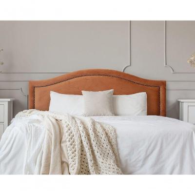Cabeceira Queen Curva Luxo 160x60 Veludo Terracota - Tachas Fumê