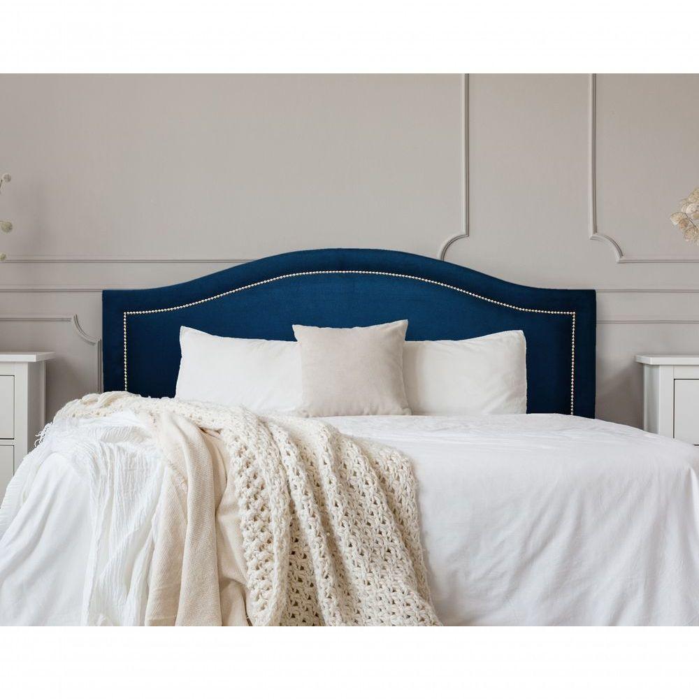 Cabeceira King Curva Luxo 193x60 Suede Azul - Tachas Prata - 1