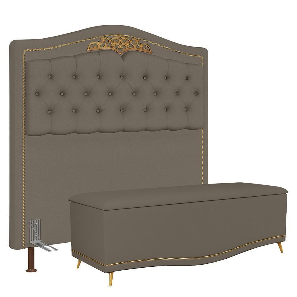 Cabeceira Cama Box Casal Queen 160Cm Com Calçadeira Baú Imperial J02 Corano Areia - 1