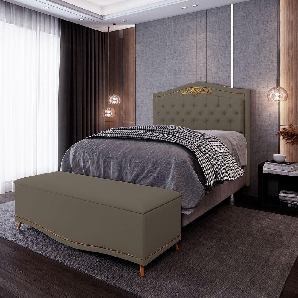 Cabeceira Cama Box Casal Queen 160Cm Com Calçadeira Baú Imperial J02 Corano Areia - 6