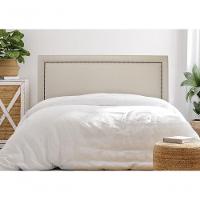 Cabeceira King Reta Luxo 193x60 Courino Off White - Tachas Fumê - 1