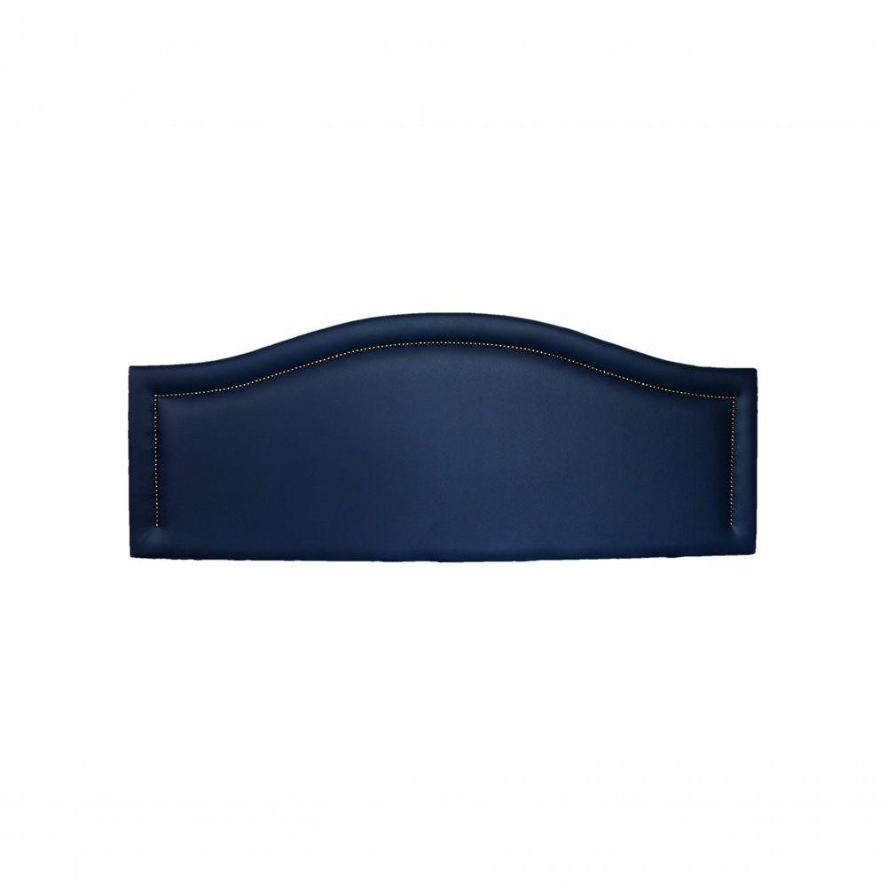 Cabeceira King Curva Luxo 193x60 Courino Azul - Tachas Fumê - 2