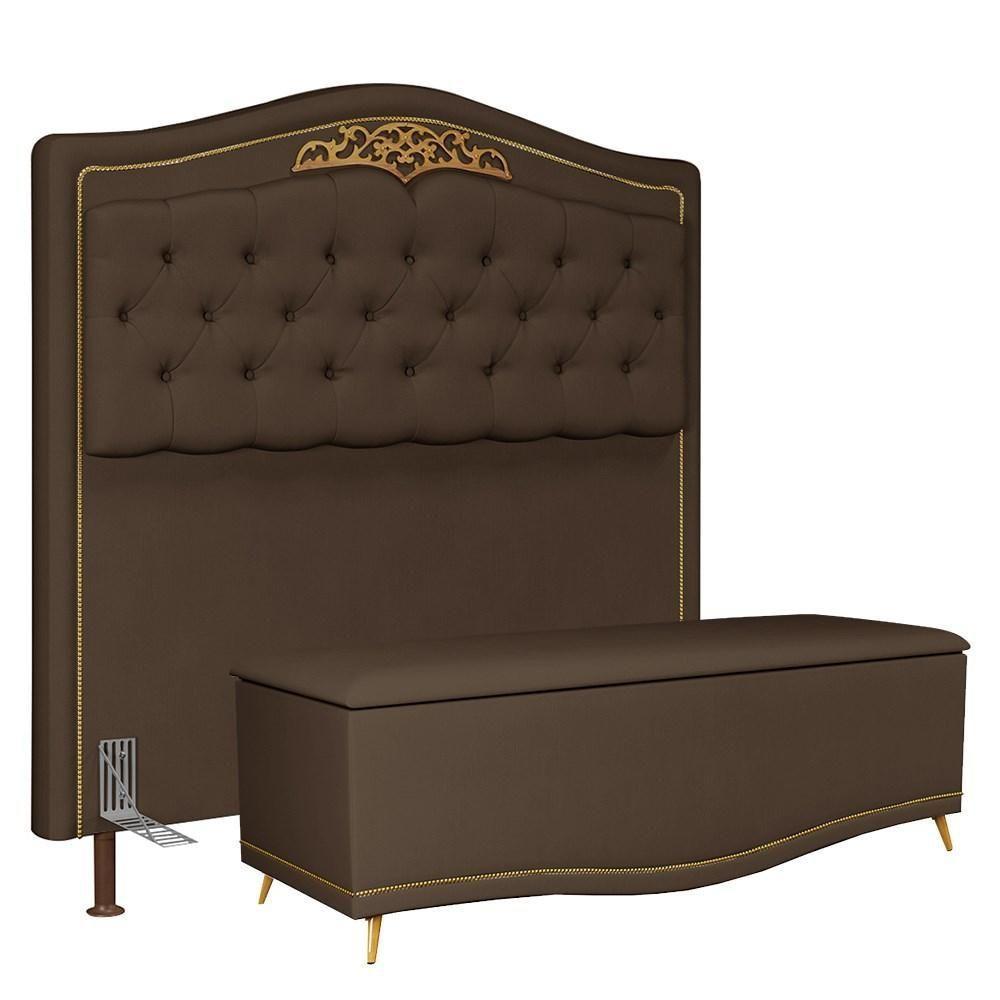 Cabeceira Cama Box Casal 140Cm Com Calçadeira Baú Imperial Veludo J02 Chocolate - 1