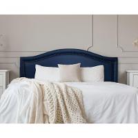 Cabeceira Queen Curva Luxo 160x60 Courino Azul - Tachas Fumê - 1