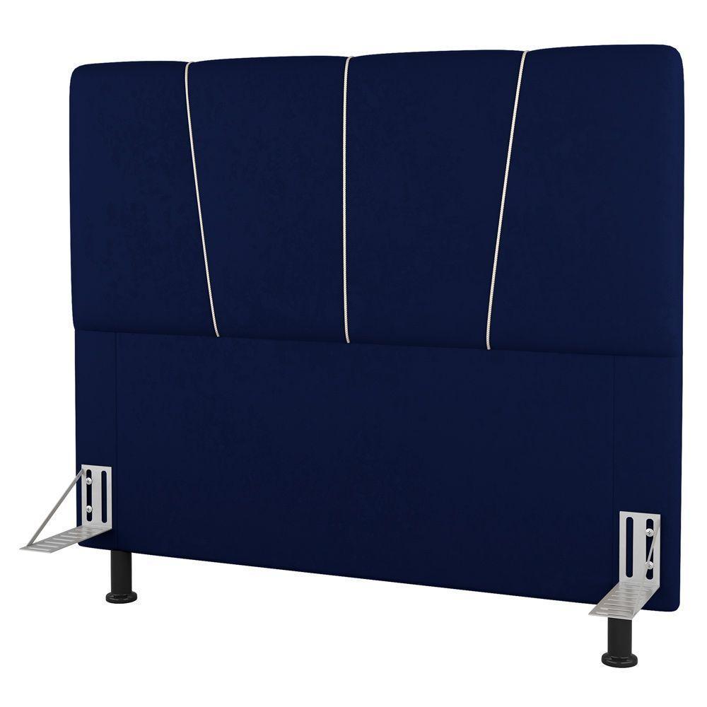 Cabeceira Cama Box Casal Amber 140cm Estofada Veludo Azul Marinho - Desk Design - 1