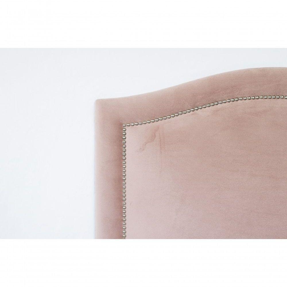 Cabeceira Solteiro Curva Luxo 90x60 Veludo Rosê - Tachas Prata - 4