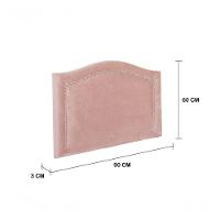 Cabeceira Solteiro Curva Luxo 90x60 Veludo Rosê - Tachas Prata - 3