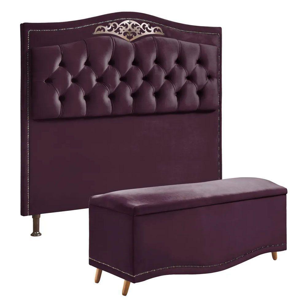 Conjunto Cabeceira E Calçadeira Holanda 140 Cm Luxor Roxo Speciale Home Roxo - 1