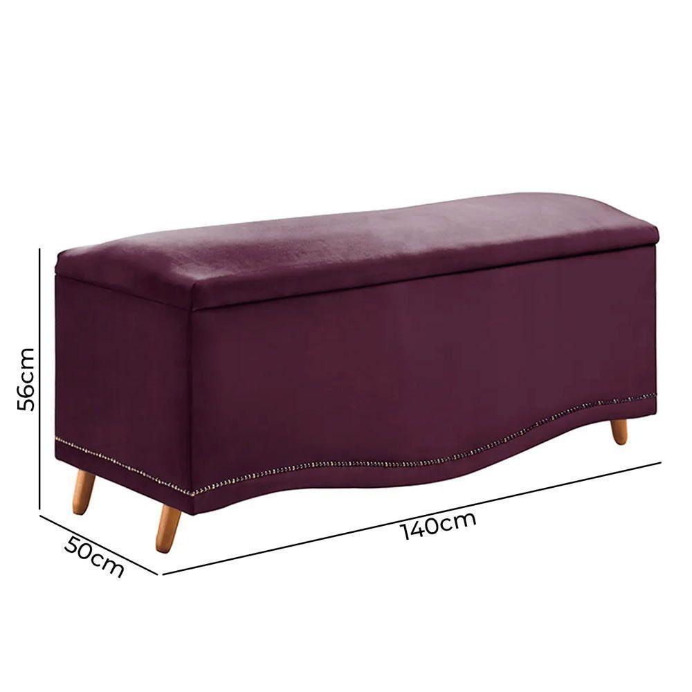 Conjunto Cabeceira E Calçadeira Holanda 140 Cm Luxor Roxo Speciale Home Roxo - 3