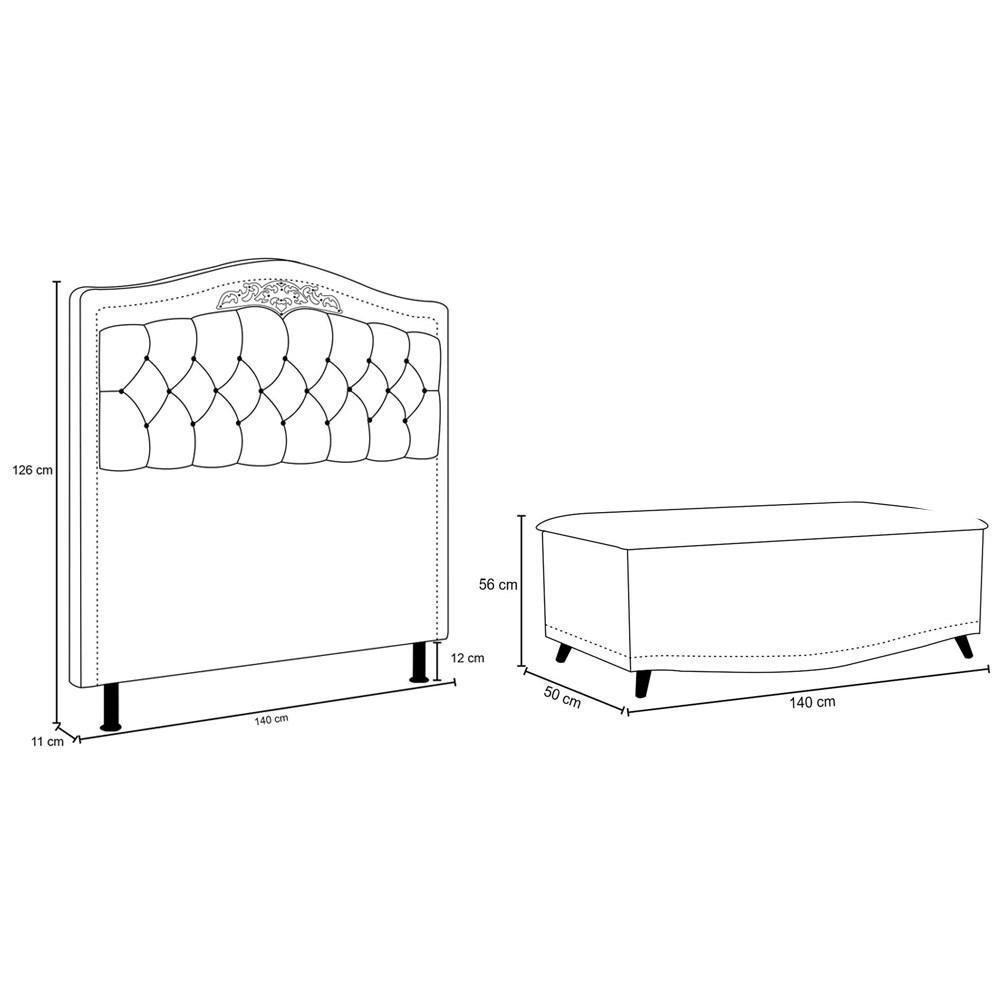 Cabeceira Cama Box Casal 140Cm Com Calçadeira Baú Imperial J02 Corano Marrom Escuro - 2