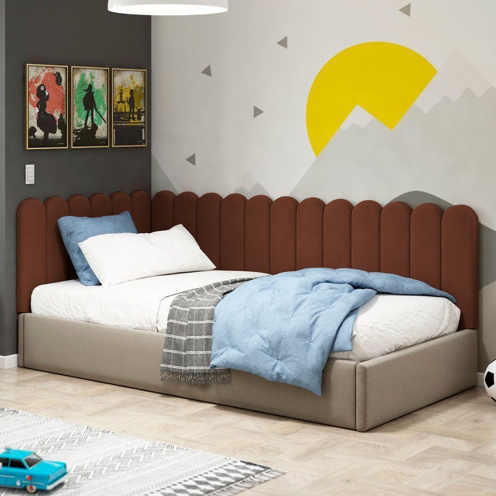 Painel Cabeceira Cama Box Solteiro Lana 100cm Suede Terracota - Desk Design - 8