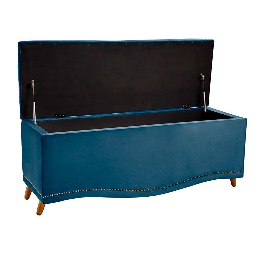 Conjunto Cabeceira E Calçadeira Holanda 140 Cm Veludo Luxor Azul Speciale Home Azul - 5