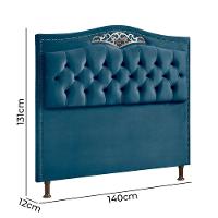 Conjunto Cabeceira E Calçadeira Holanda 140 Cm Veludo Luxor Azul Speciale Home Azul