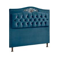 Conjunto Cabeceira E Calçadeira Holanda 140 Cm Veludo Luxor Azul Speciale Home Azul - 7