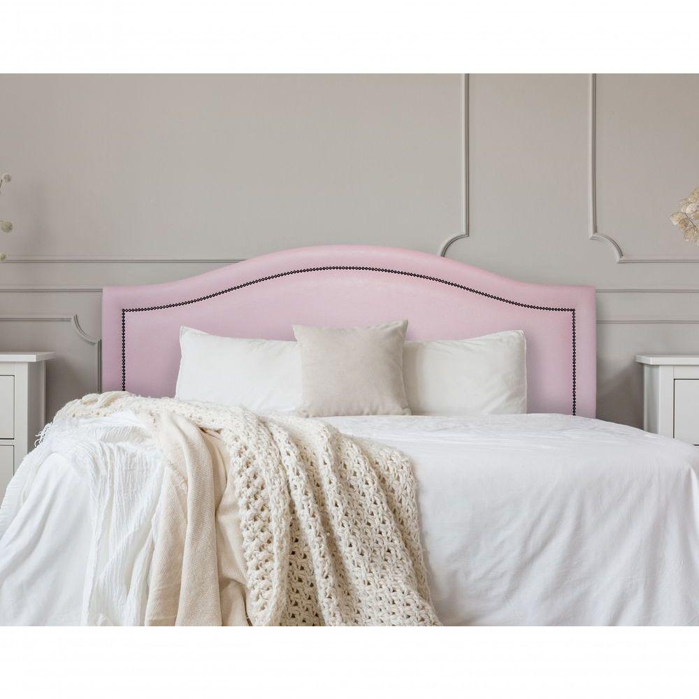 Cabeceira Casal Curva Luxo 140x60 Courino Rosa - Tachas Fumê - 1