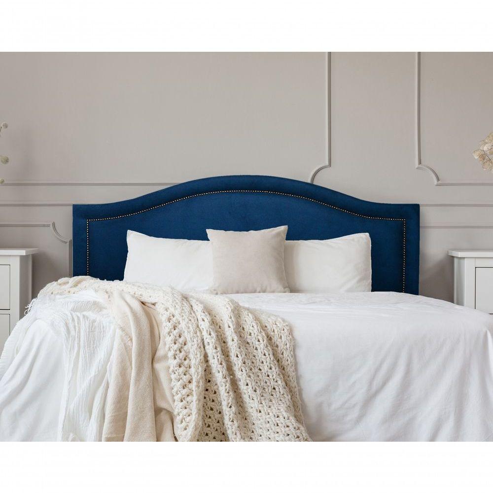 Cabeceira Casal Curva Luxo 140x60 Suede Azul - Tachas Fumê - 1