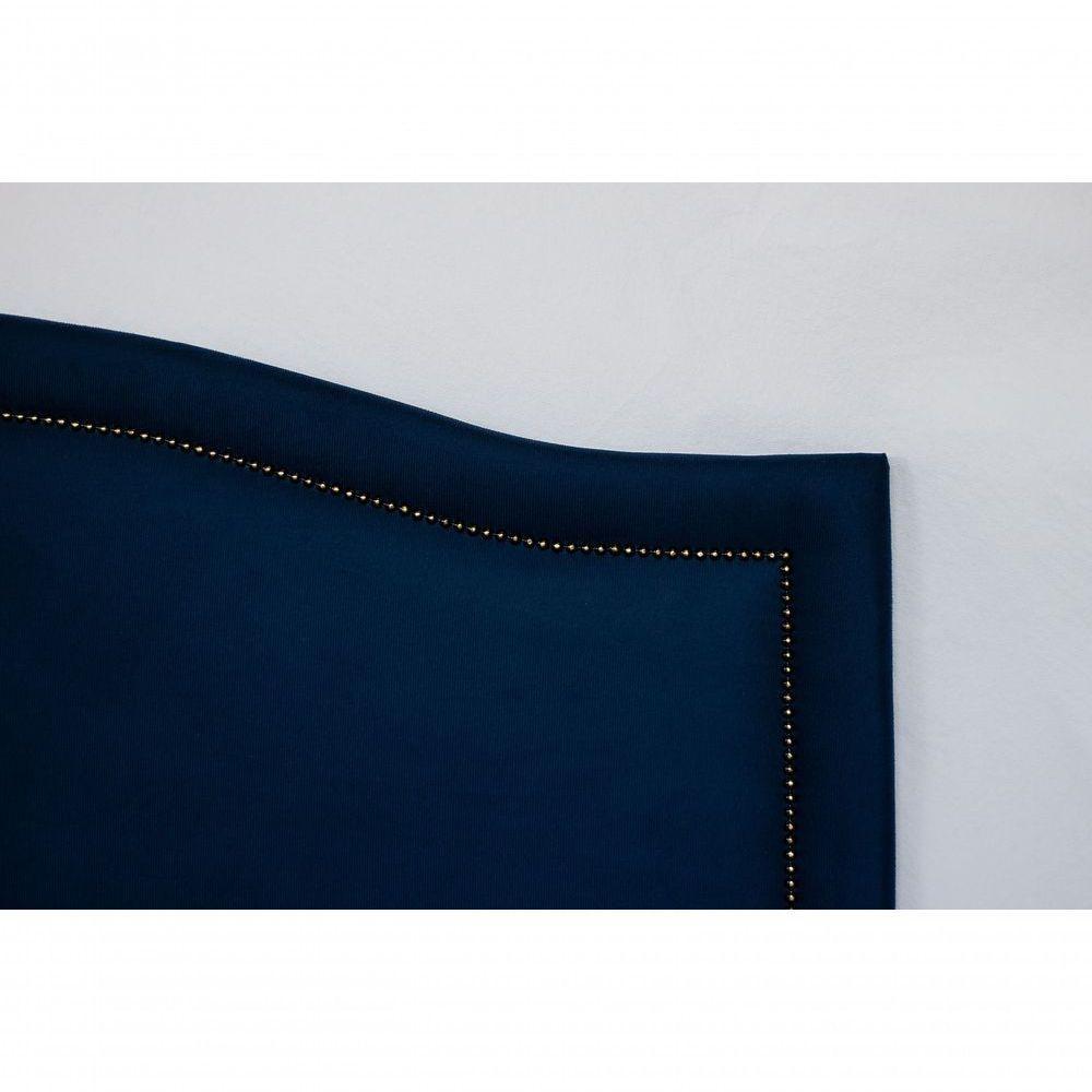 Cabeceira Casal Curva Luxo 140x60 Suede Azul - Tachas Fumê - 4