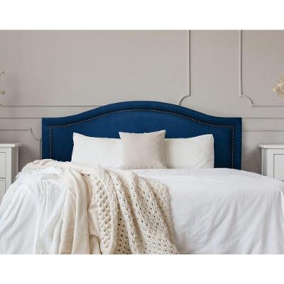 Cabeceira Casal Curva Luxo 140x60 Suede Azul - Tachas Fumê